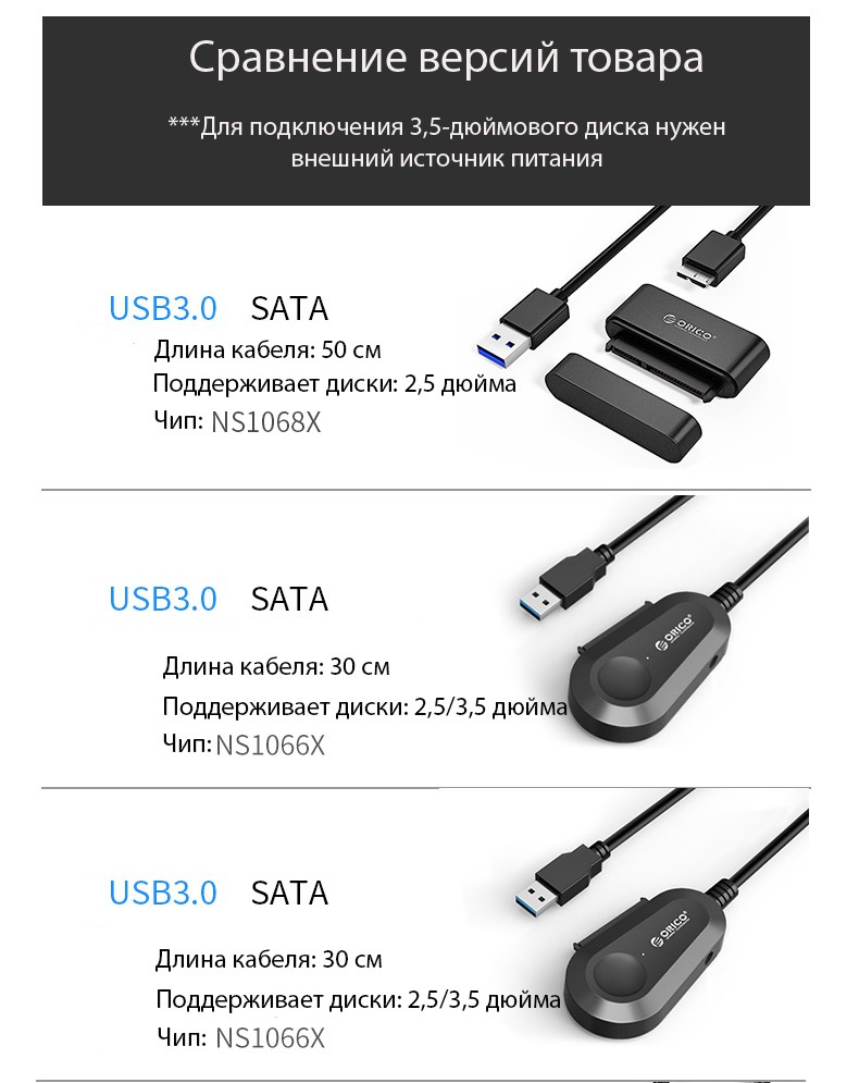 Кабель-адаптер USB3.0-SATA для SSD/ HDD-дисков
