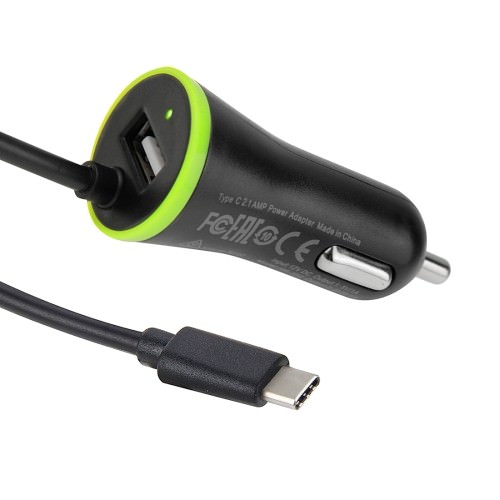 15080 - Универсальный USB-переходник-зарядное для автомобиля: разъем для USB 2.0, выход USB 3.1 Type-С