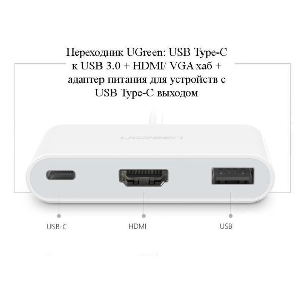 27857 - Переходник UGreen: USB Type-C к USB 3.0 + HDMI/ VGA хаб + адаптер питания для устройств с USB Type-C выходом