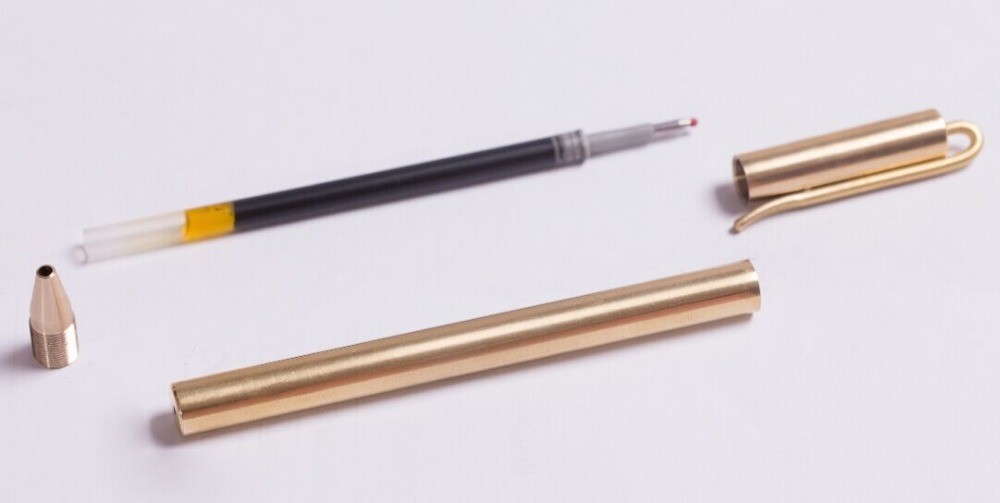 38246 - Металлическая латунная шариковая ручка: блестящая, матовая, стержень и чехол в комплекте