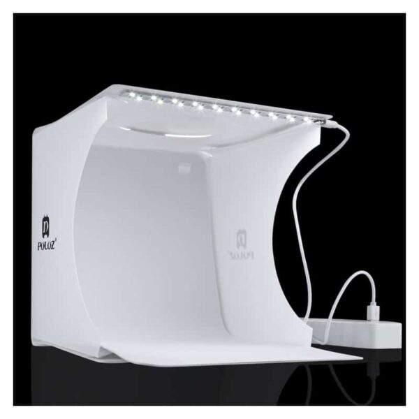 38251 - Складная мини-фотостудия (лайтбокс) PULUZ с LED подсветкой для предметной съемки: черный и белый фоны, 550 лм, 24x23x22 см