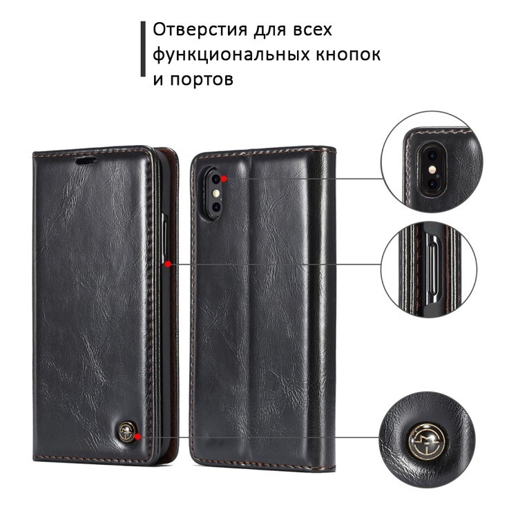 39491 - Кожаный чехол CaseMe003 для iPhone 7/8 с подставкой-держателем, слотами для карт и кошельком: PU-кожа, бизнес-стиль