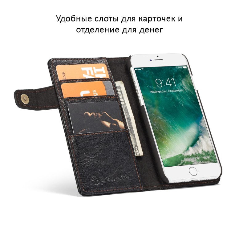 39650 - Кожаный чехол-кошелек CaseMe i8 для iPhone X: слоты для карт и денег, PU-кожа Crazy Horse, бизнес-стиль
